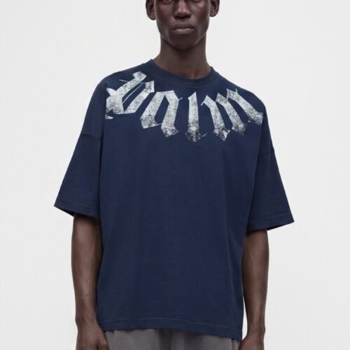 Palm Angels BIG NECK - Print T-shirt - navy blue/off white