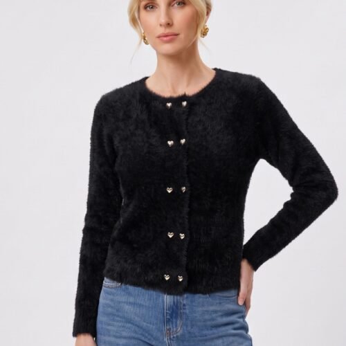 Anna Field by Zalando FUZZY HEART BUTTON - Cardigan - black