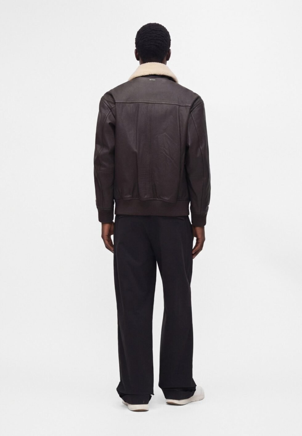 BOSS JOPEAK - Leather jacket - dark brown