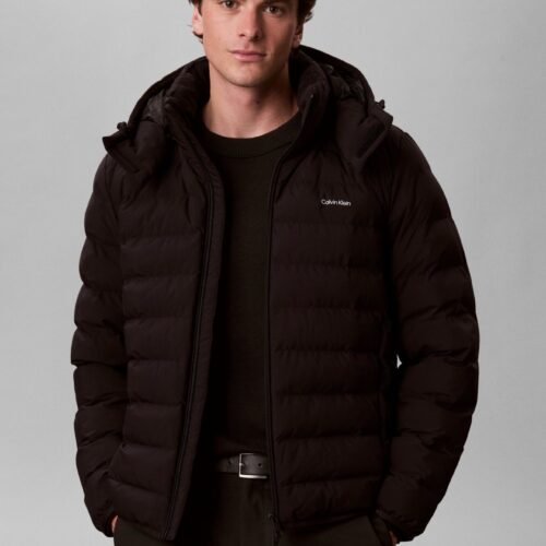 Calvin Klein LIGHTWEIGHT LOGO HOODED PUFFER JACKET - Light jacket - black