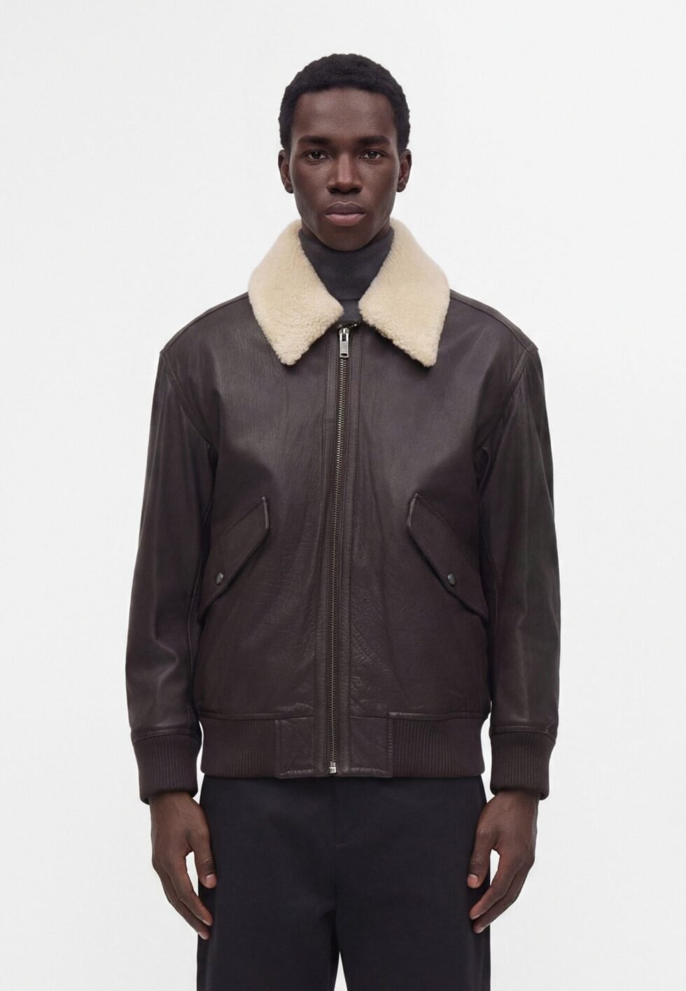 BOSS JOPEAK - Leather jacket - dark brown
