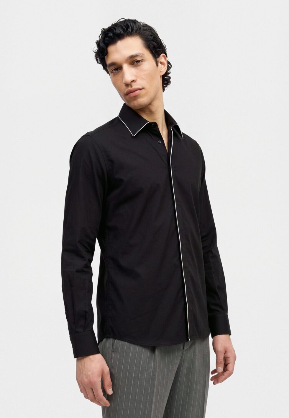 KARL LAGERFELD PIPING DETAIL SHIRT - Shirt - black/white