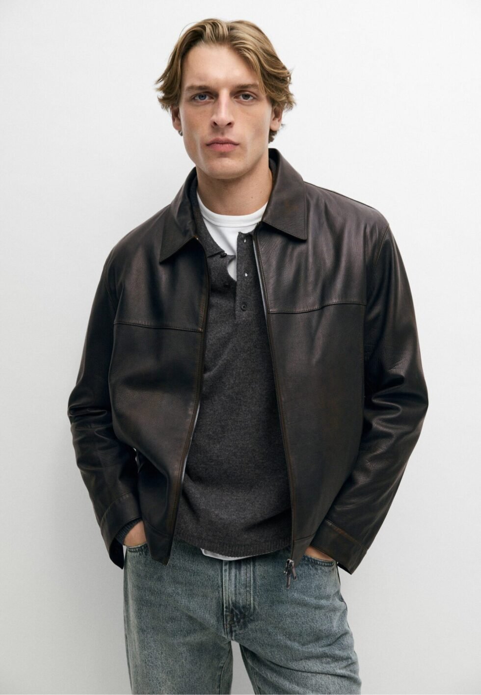 Massimo Dutti Leather jacket - dark brown