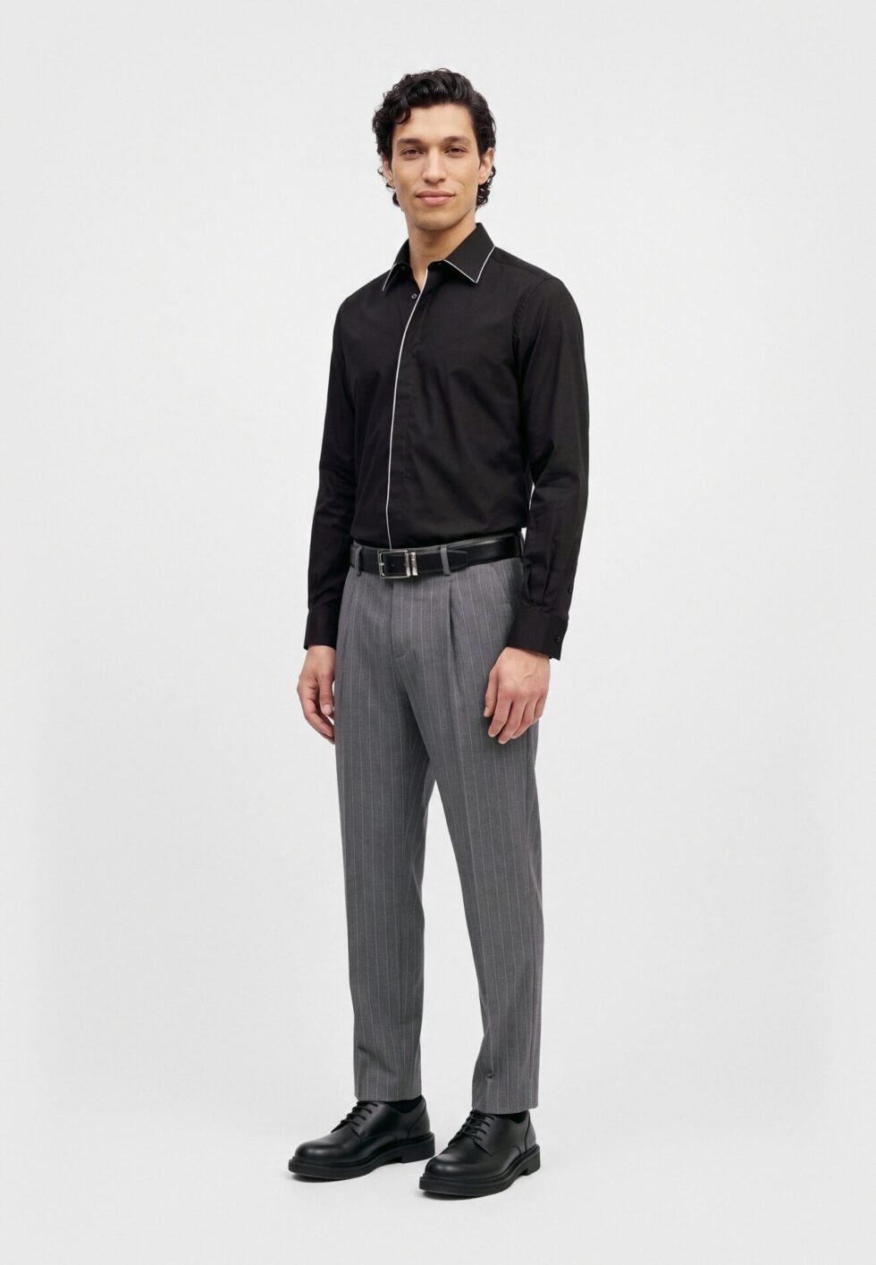 KARL LAGERFELD PIPING DETAIL SHIRT - Shirt - black/white