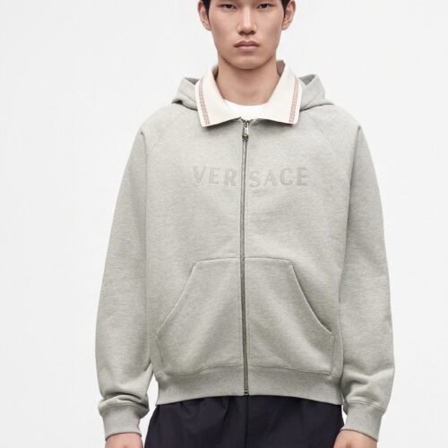 Versace HEAVY SOFT WITH GRECA DETAILS AND LOGO EMBROIDERY - Zip-up sweatshirt