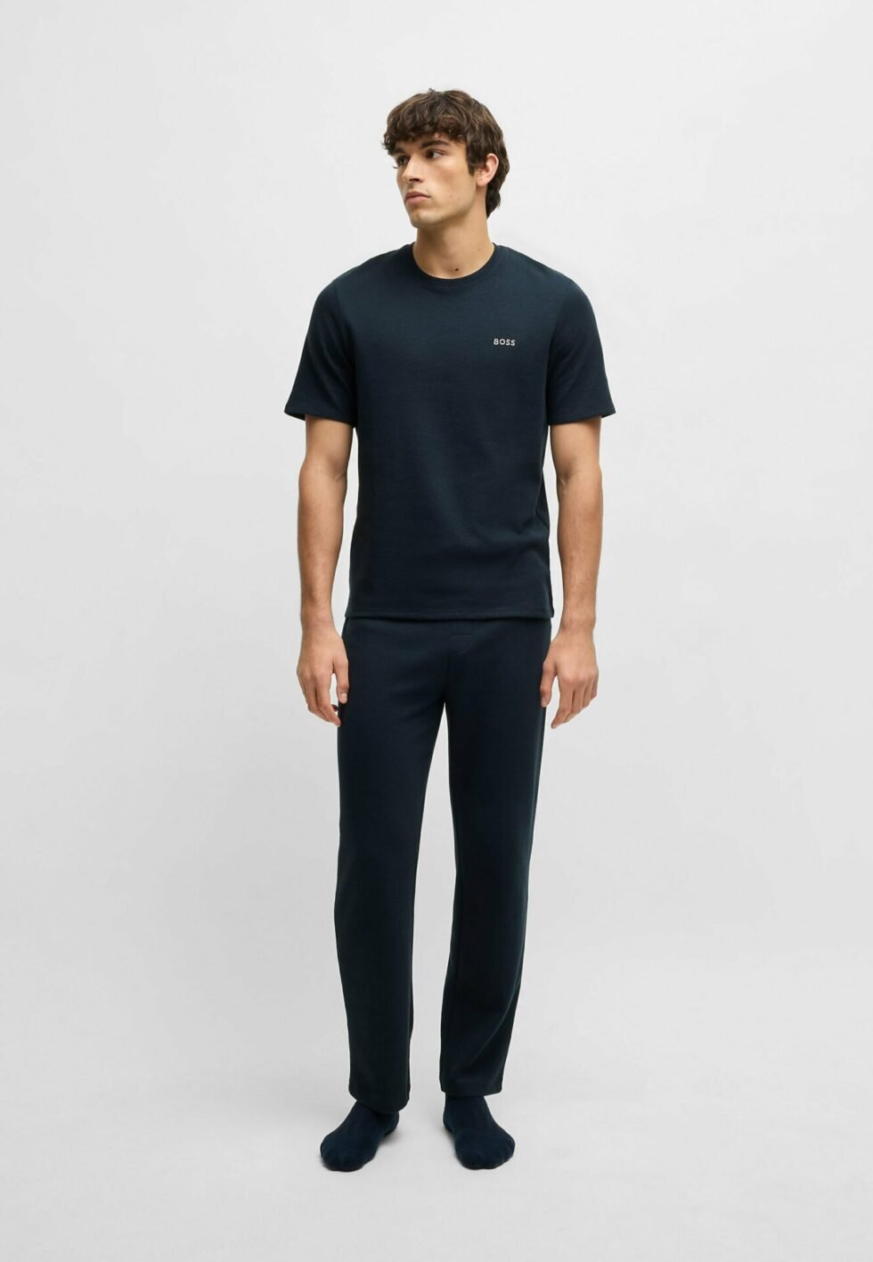 BOSS WAFFLE OPEN CUFFS - Pyjama bottoms - dark blue three