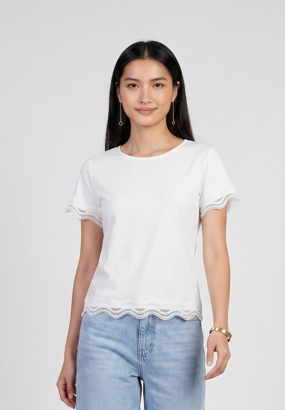 Anna Field by Zalando SCALLOP TRIM - Print T-shirt - white