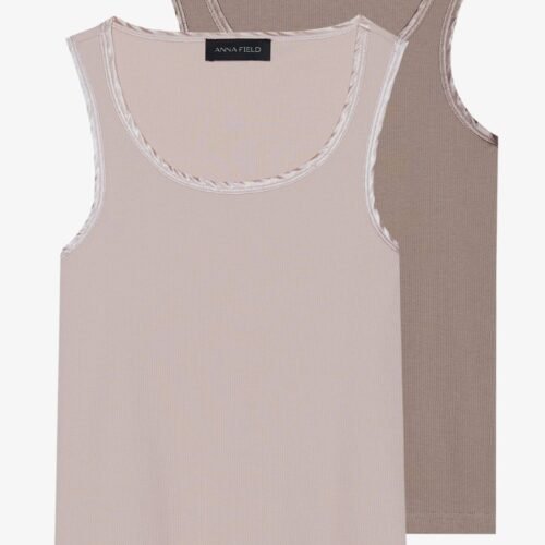 Anna Field by Zalando TOP WITH SATIN BINDING 2 PACK - Top - brown/light pink