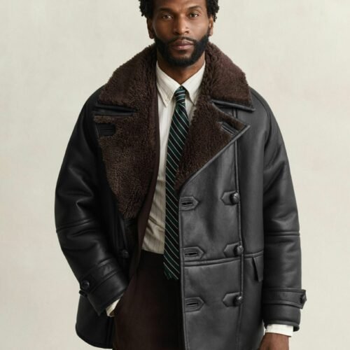 GANT SHEARLING PEACOAT - Short coat - black