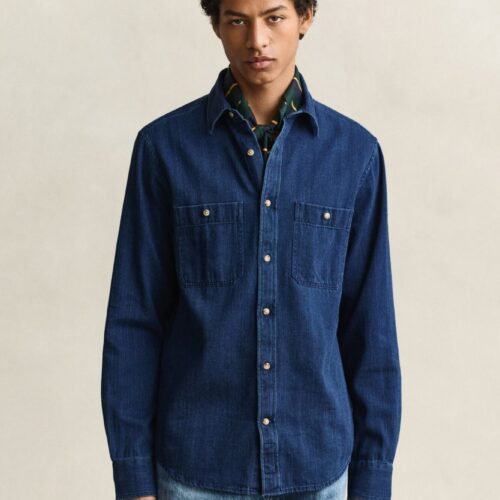 GANT REG INDIGO HERRINGBONE SHIRT - Shirt - mid blue