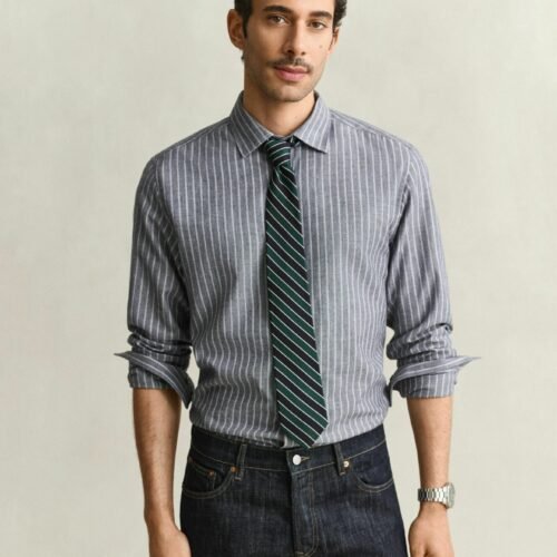 GANT STRIPED FLANNEL MÉLANGE SHIRT - Shirt - dark navy melange
