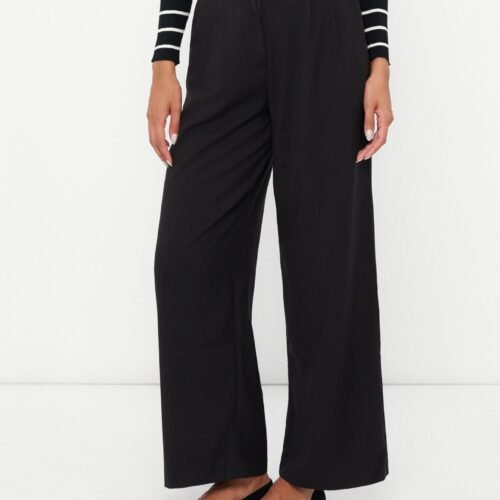 Anna Field by Zalando GOLDEN BUTTON WAIST DETAIL SMART WIDE TROUSERS - Trousers - black
