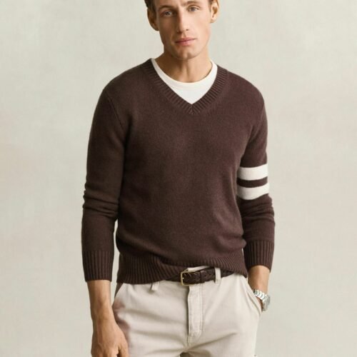 GANT STRIPED CASHMERE V-NECK SWEATER - Jumper - black brown