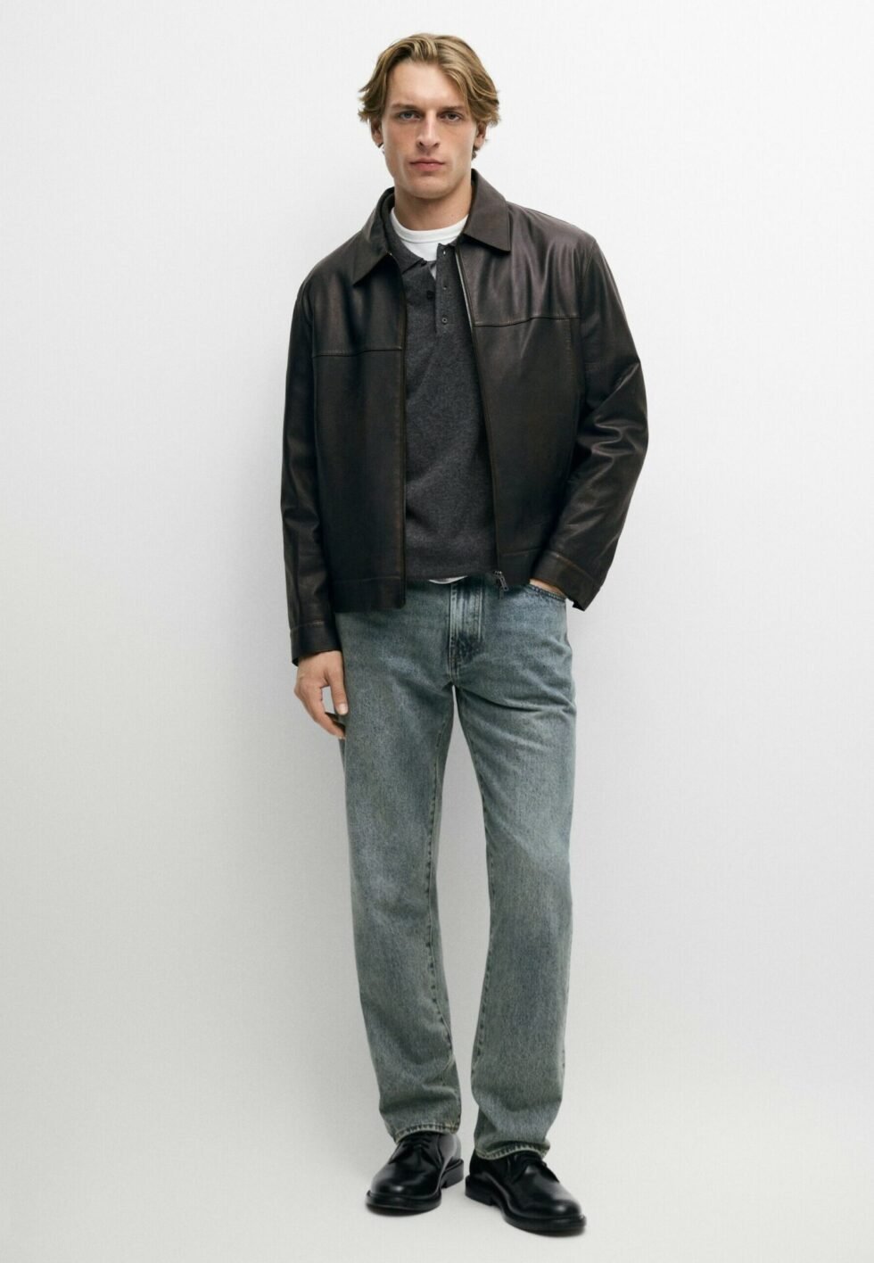 Massimo Dutti Leather jacket - dark brown