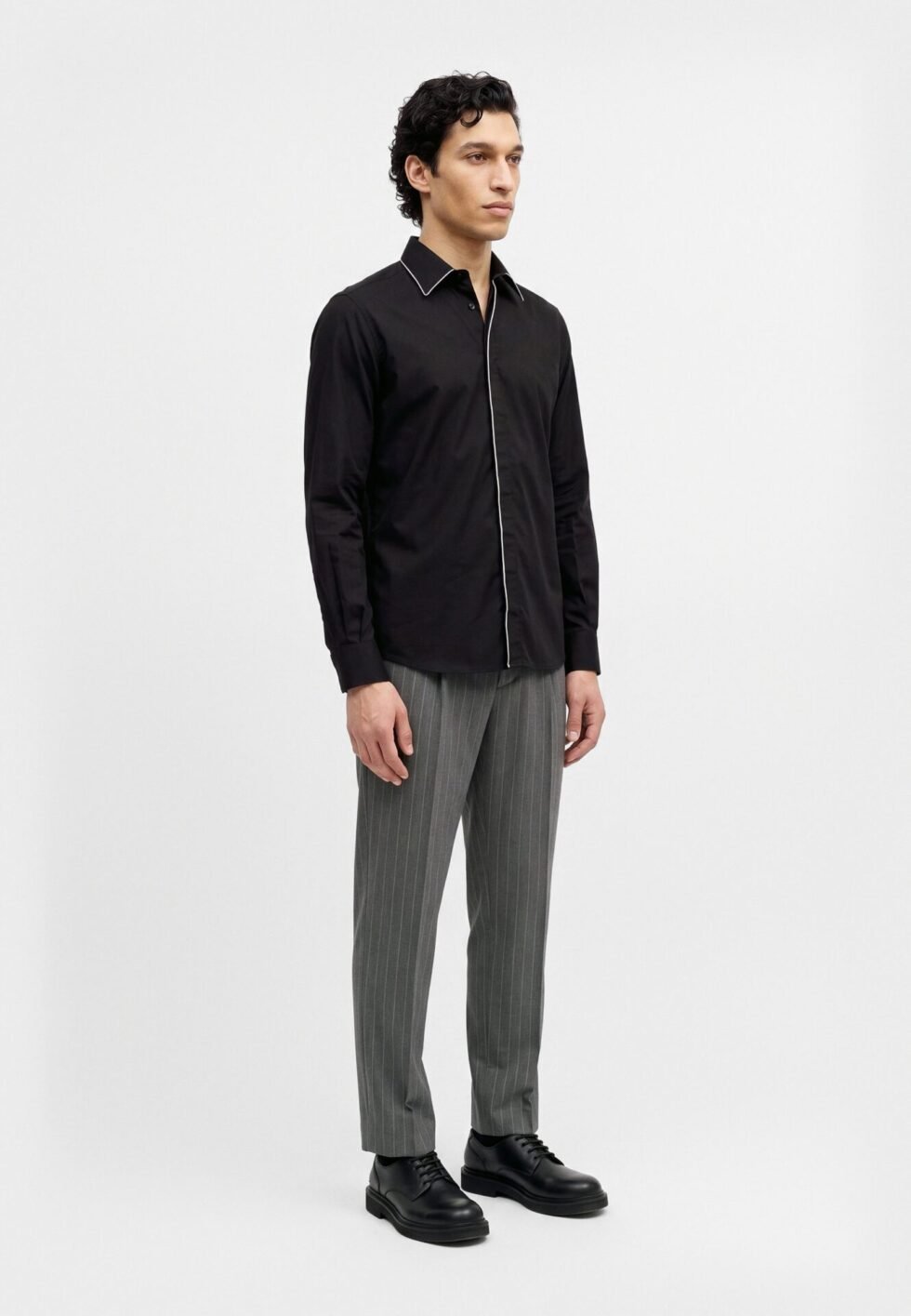 KARL LAGERFELD PIPING DETAIL SHIRT - Shirt - black/white
