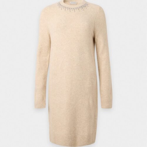 Anna Field by Zalando EMBELLISHED CREW NECK KNIT MINI DRESS - Jumper dress - beige melange