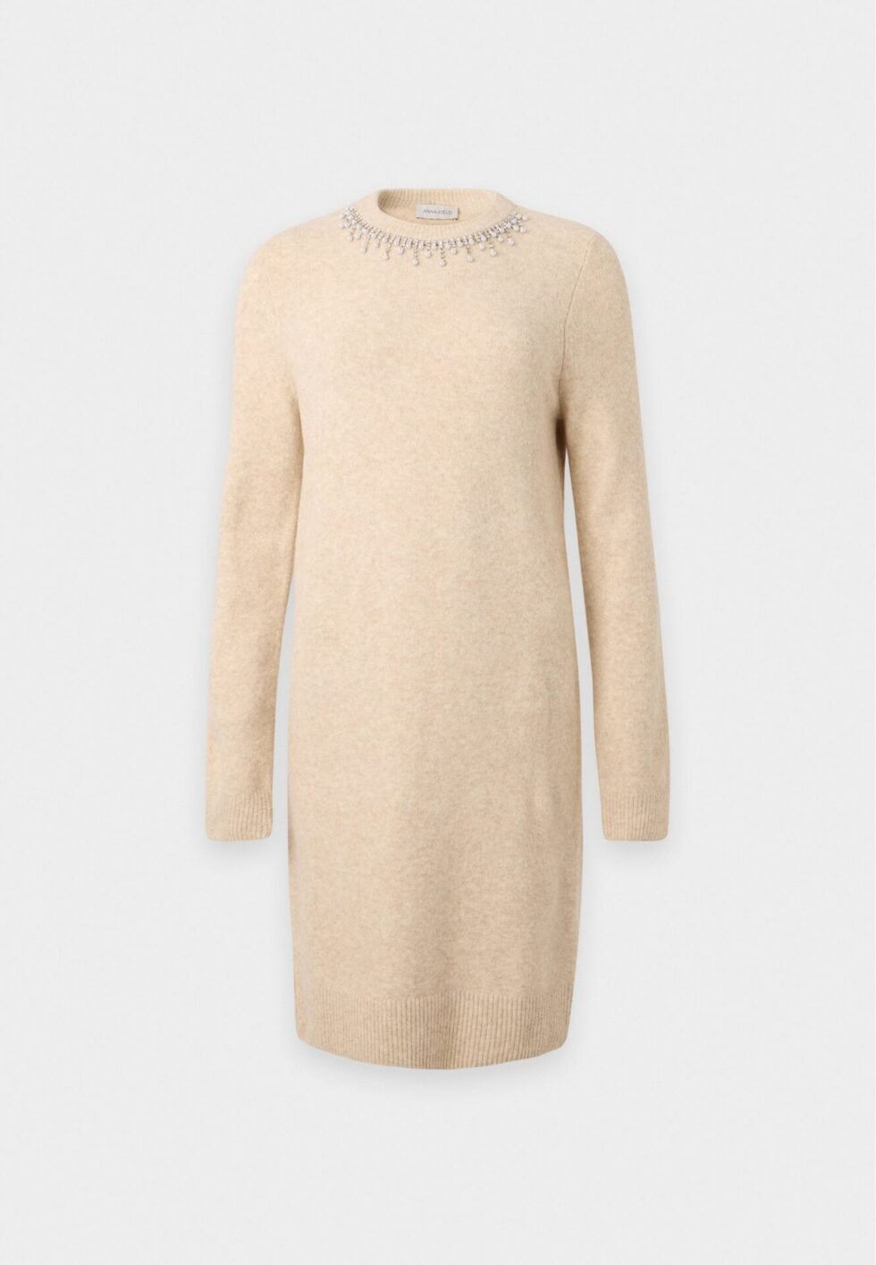 Anna Field by Zalando EMBELLISHED CREW NECK KNIT MINI DRESS - Jumper dress - beige melange