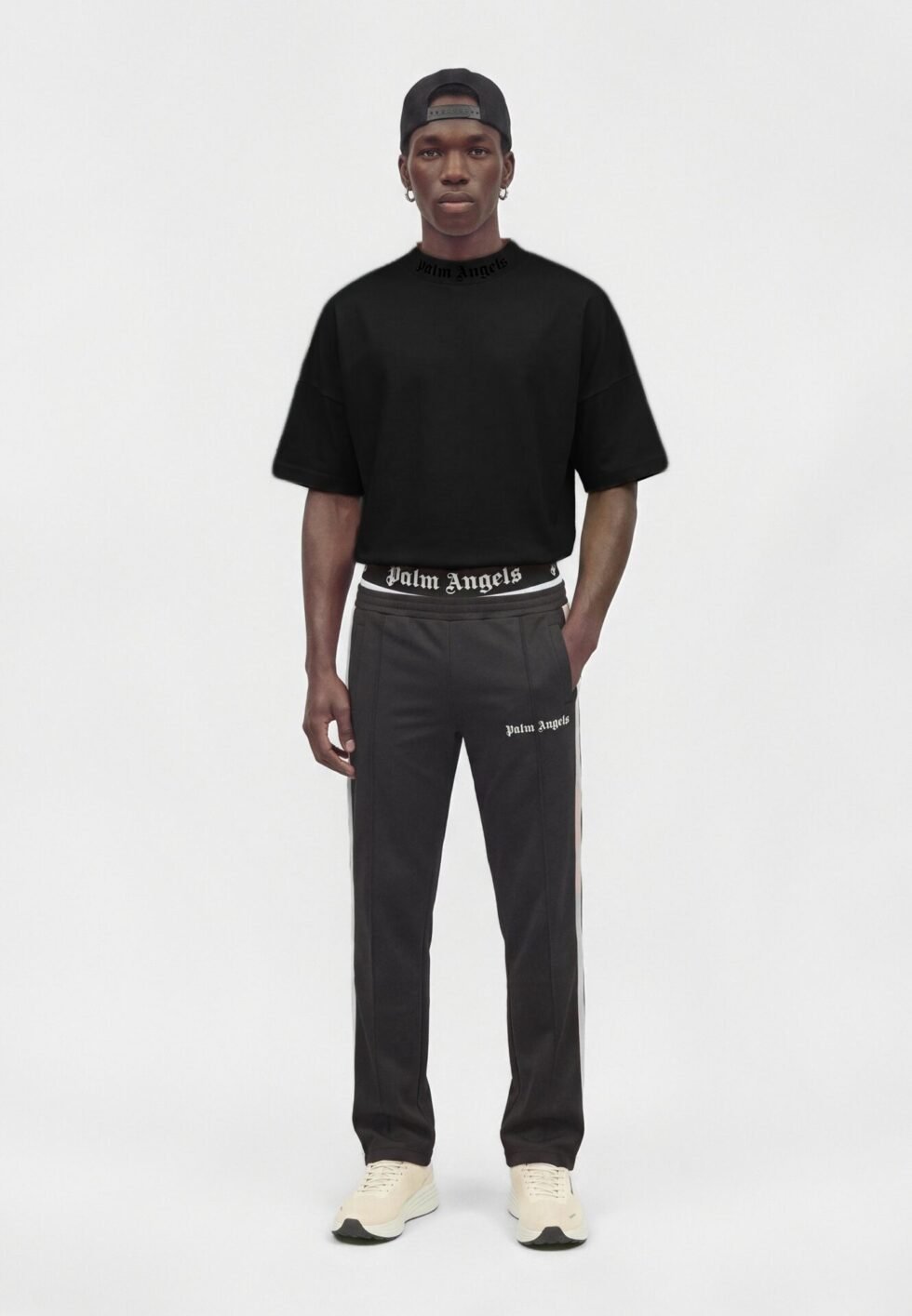 Palm Angels NECK LOGO REGULAR TEE - Print T-shirt - black/off white