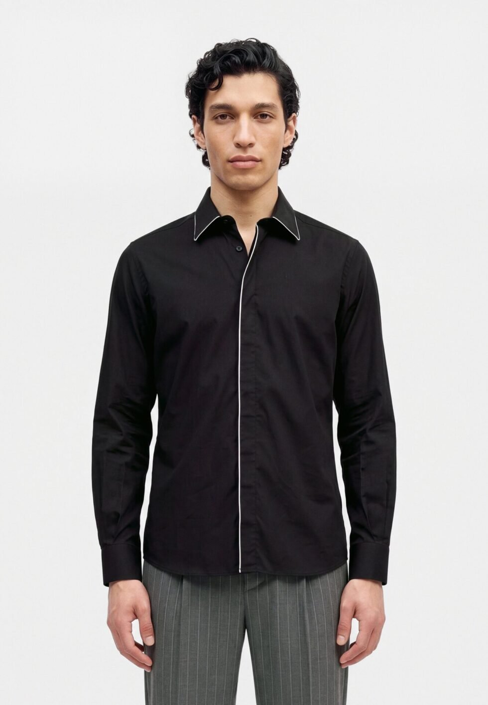 KARL LAGERFELD PIPING DETAIL SHIRT - Shirt - black/white