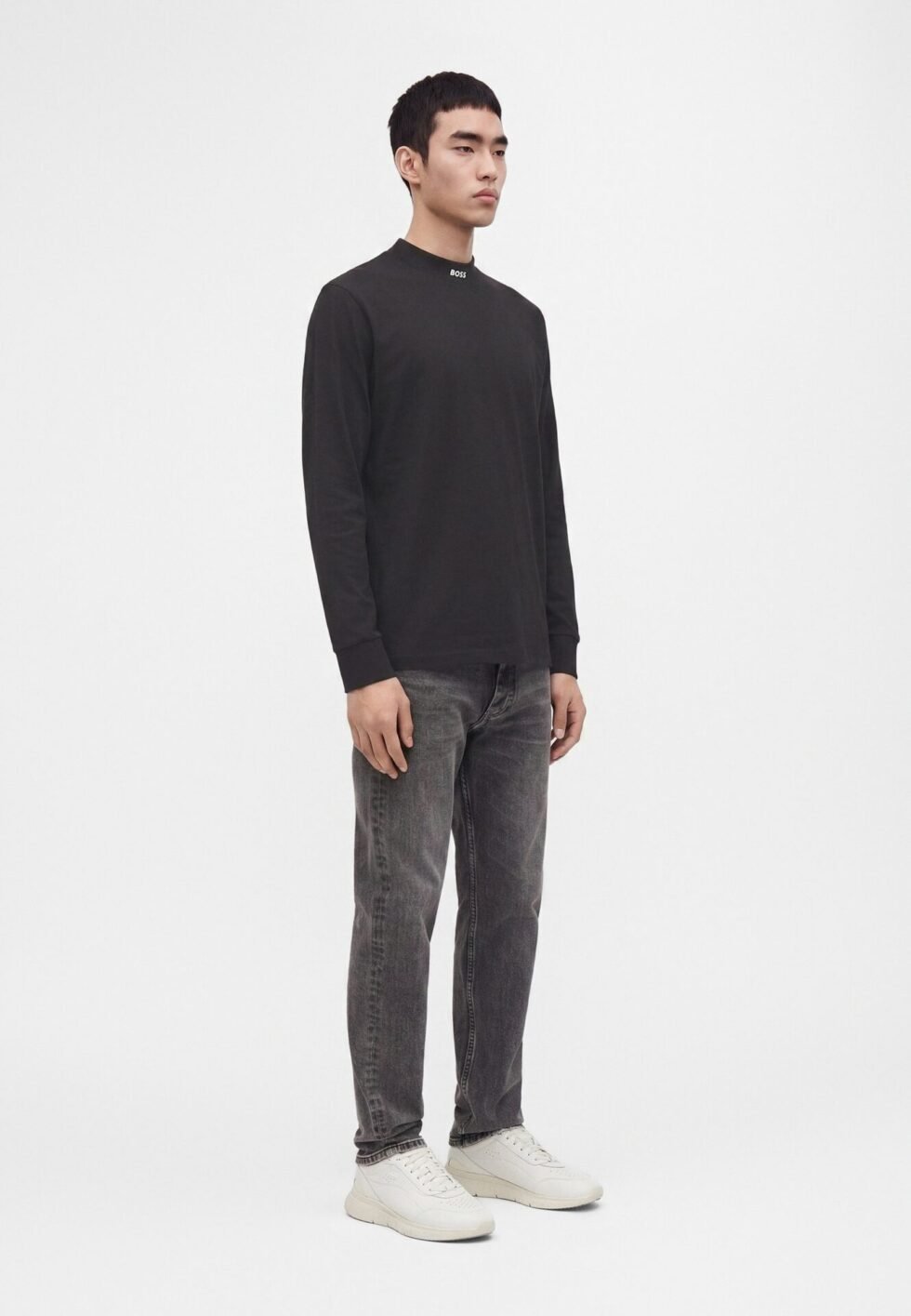 BOSS TEE COLLAR LONG - Long sleeved top - black