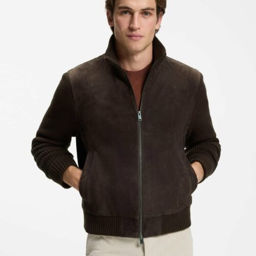 BOSS H-METER - Leather jacket - dark brown nine