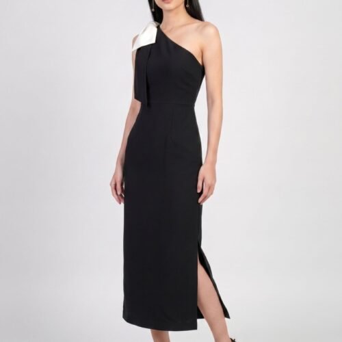 Anna Field by Zalando CONTRAST BOW ONE SHOULDER - Shift dress - black/white