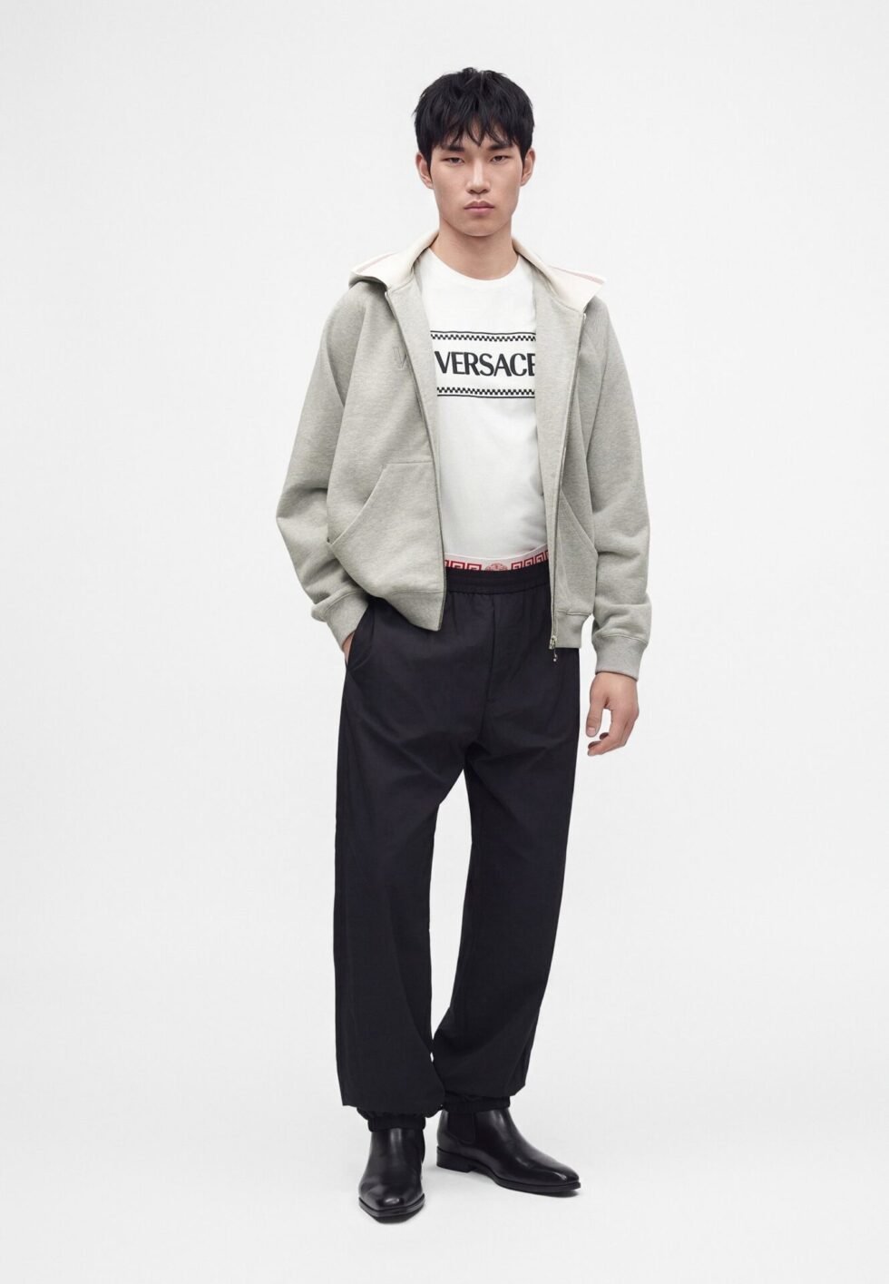 Versace HEAVY SOFT WITH GRECA DETAILS AND LOGO EMBROIDERY - Zip-up sweatshirt