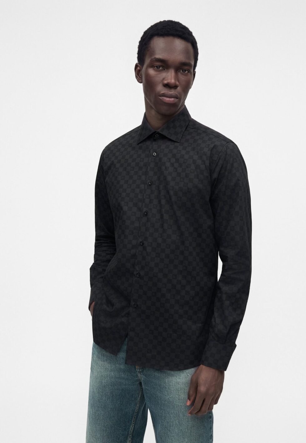 KARL LAGERFELD MODERN FIT SHIRT CHESS - Shirt - black