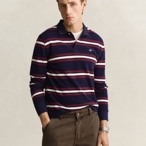 GANT STRIPED LS POLO - Long-sleeved top - classic blue
