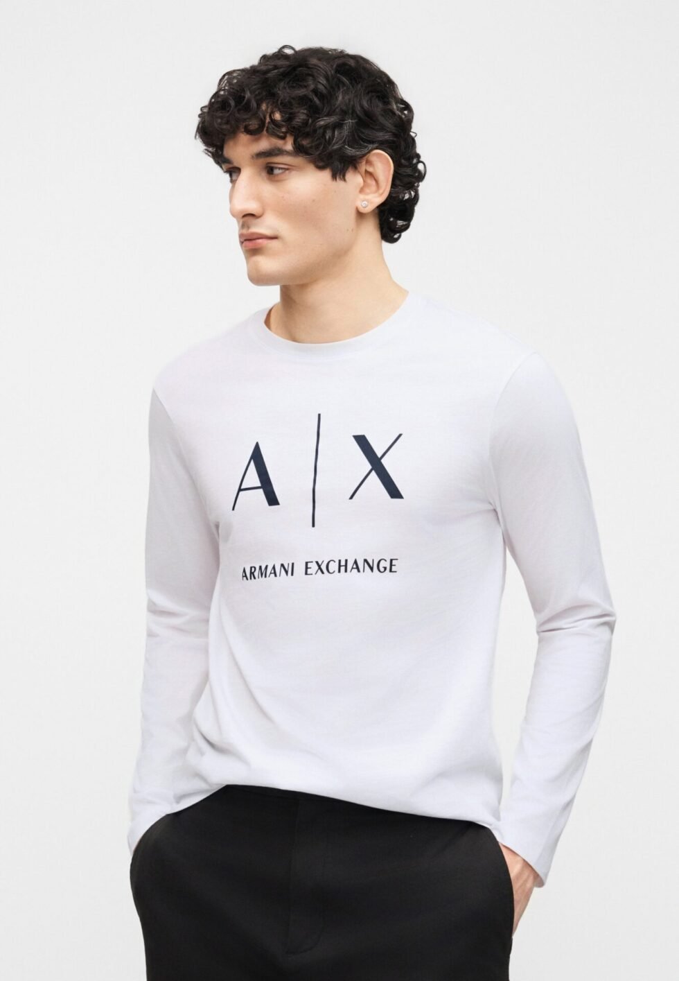 Armani Exchange LONGSLEEVE SHIRT SLIM FIT - Long-sleeved top - white