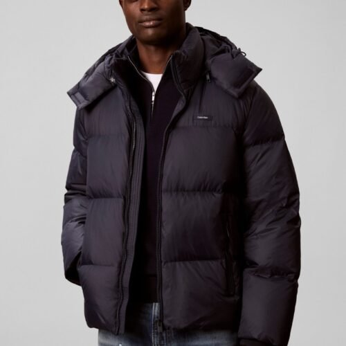 Calvin Klein REMOVABLE HOOD LOGO PUFFER JACKET - Down jacket - dark sapphire