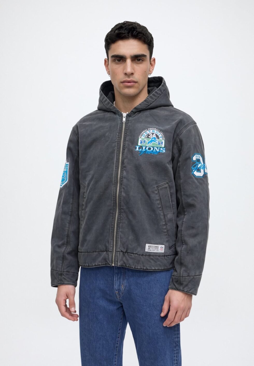 Abercrombie & Fitch SEP5 NFL HOODED WORKWEAR - DETROIT LIONS 1CC $190.00 - Light jacket - black